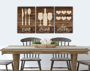 Eat Drink Be Merry Kitchen Canvas Art Set