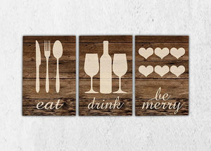 Eat Drink Be Merry Kitchen Canvas Art Set