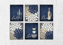 Load image into Gallery viewer, Eat Drink Love Flower Bursts Kitchen Art Canvas Print Set IV