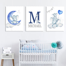 Load image into Gallery viewer, Personalized Boy&#39;s Name Wall Art Canvas Painting Pictures Elephant Animal Wall Art