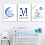 Personalized Boy's Name Wall Art Canvas Painting Pictures Elephant Animal Wall Art