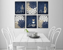 Load image into Gallery viewer, Eat Drink Love Flower Bursts Kitchen Art Canvas Print Set IV