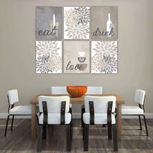 Load image into Gallery viewer, Eat Drink Love Flower Bursts Kitchen Art Canvas Print Set III