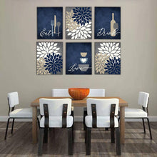 Load image into Gallery viewer, Eat Drink Love Flower Bursts Kitchen Art Canvas Print Set IV