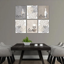 Load image into Gallery viewer, Eat Drink Love Flower Bursts Kitchen Art Canvas Print Set III