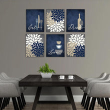 Load image into Gallery viewer, Eat Drink Love Flower Bursts Kitchen Art Canvas Print Set IV