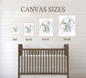 Personalized Name Baby Elephant Wall Art, Baby Nursery Wall Art, 3 Piece Set Canvas Print