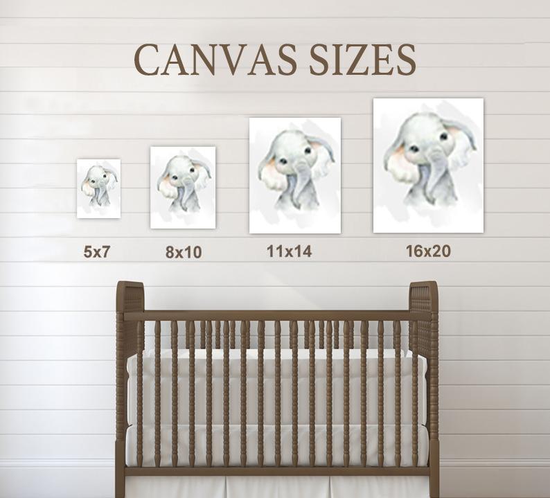 Personalized Name Baby Elephant Wall Art, Baby Boy Nursery Wall Art, 3 Piece Set Canvas Print